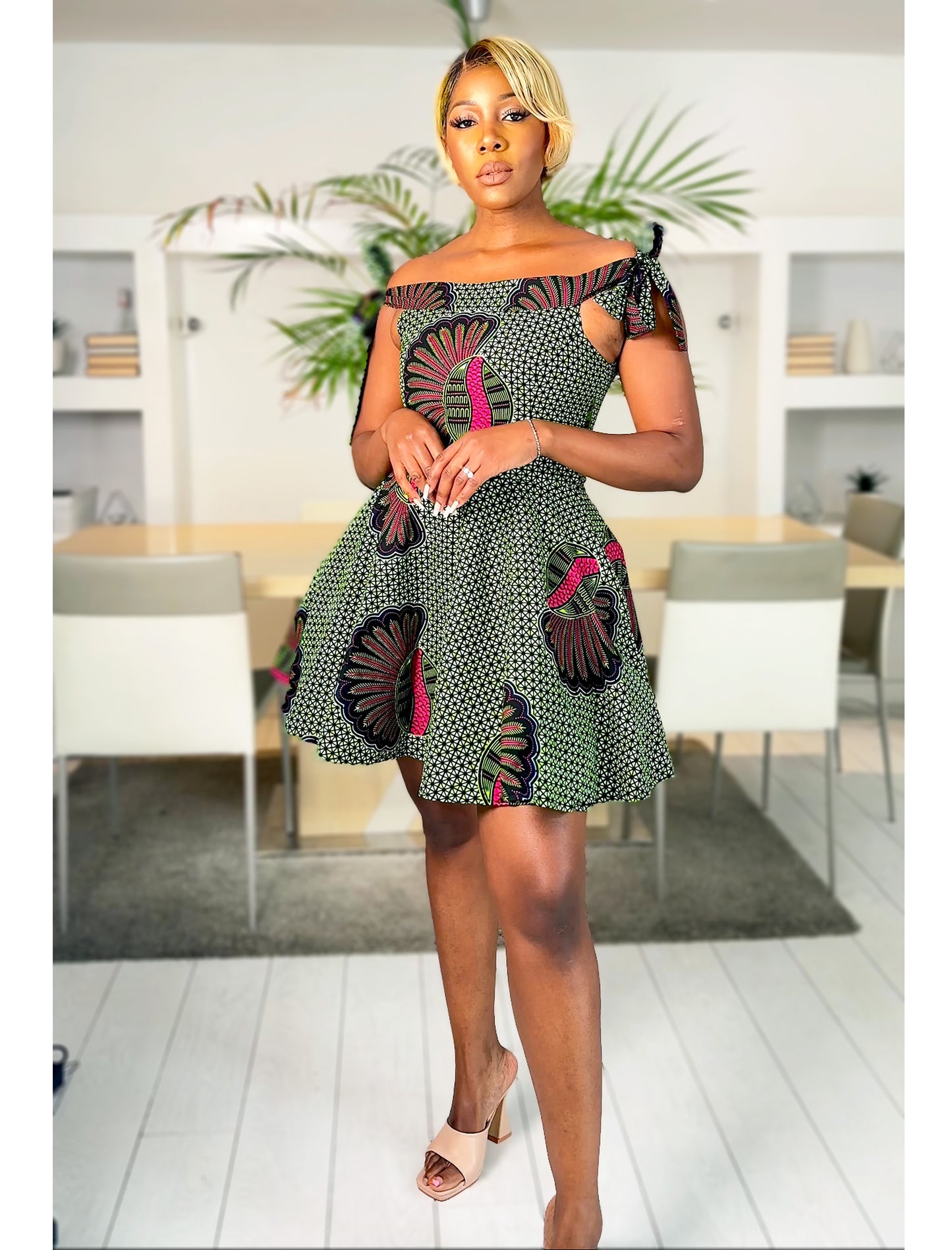 African Print Off Shoulder Dress Abeni