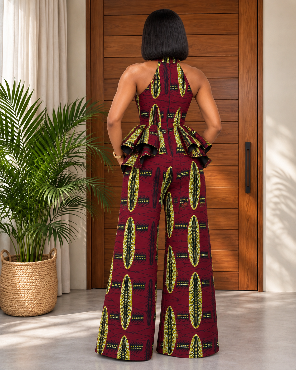 African Print Peplum Jumpsuit Moshino