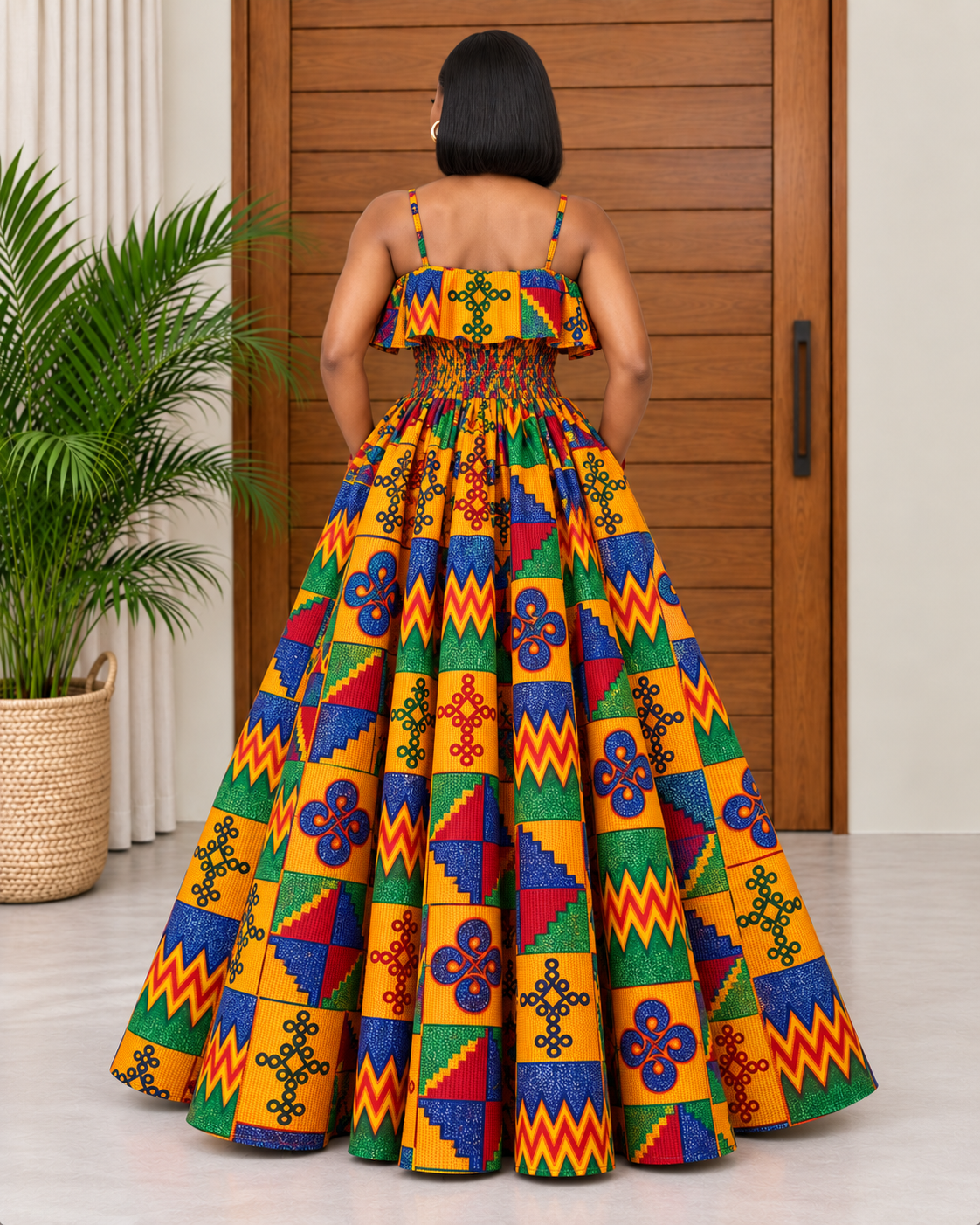 Elegant Kente Print Maxi Dress Ora