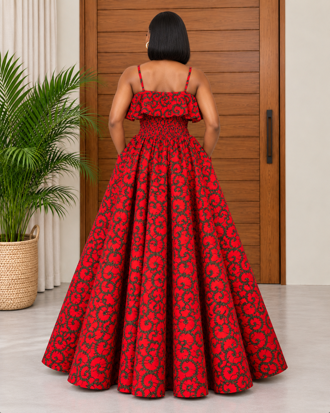 Elegant Ankara Maxi Dress with Ruffle Detail Nneka