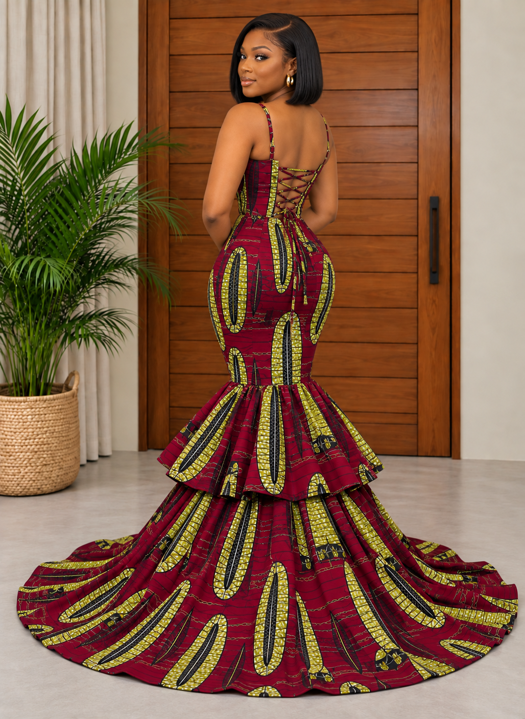 Beautiful African Print Fishtail Evening Dress Buki