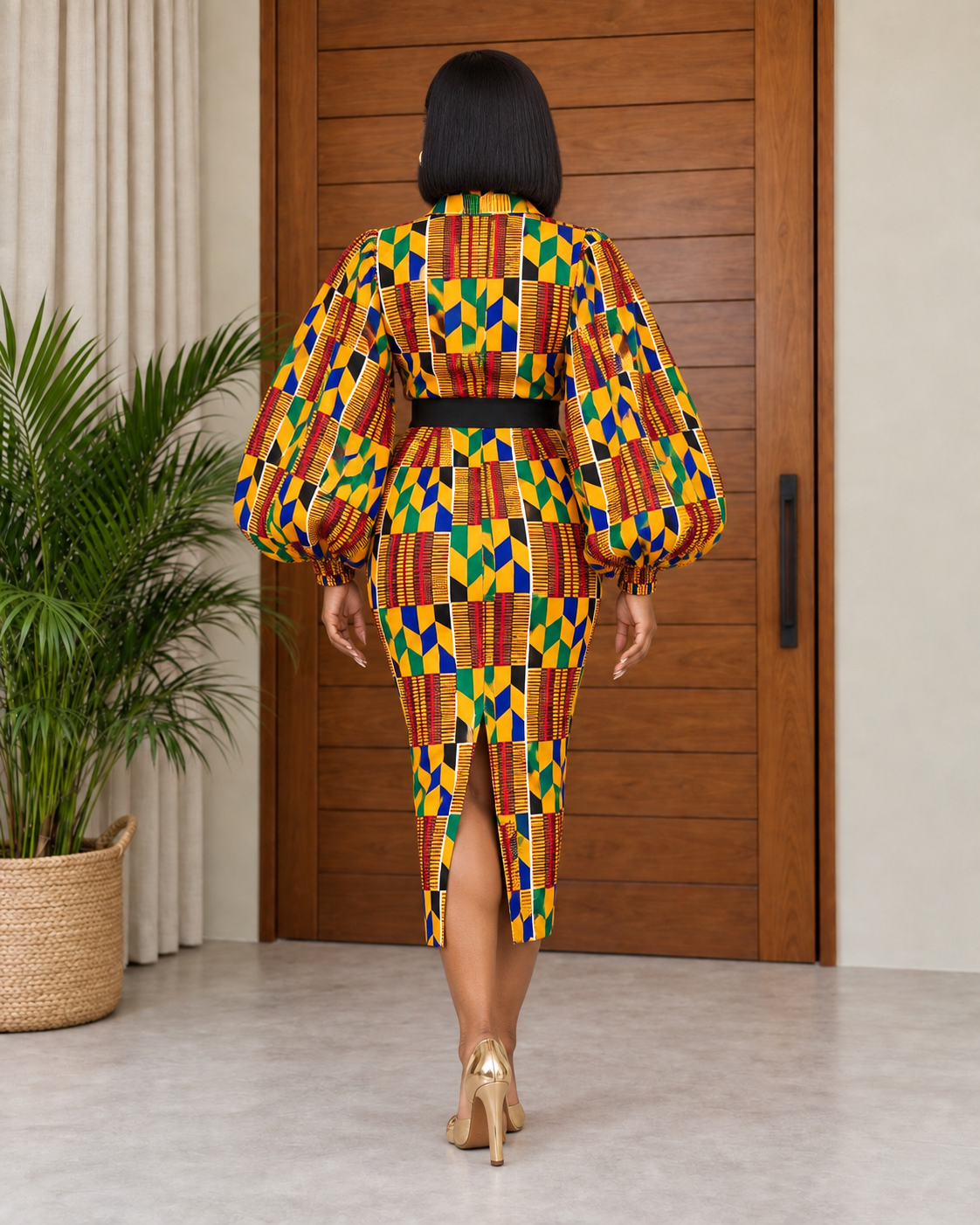African Print Puff Sleeve Blouse & Pencil Skirt Set Amariyah