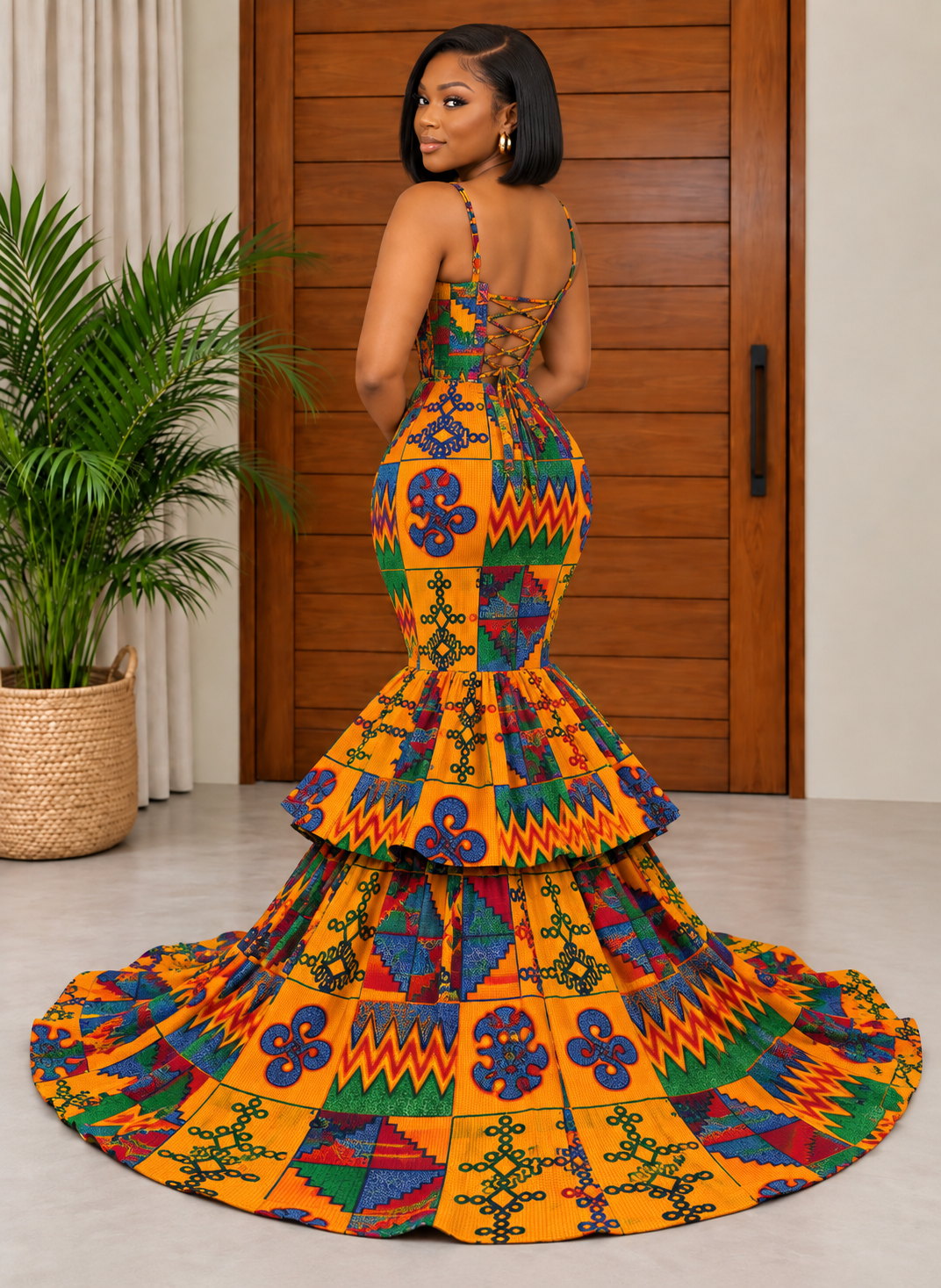 Beautiful African Print Fishtail Evening Dress Veginia