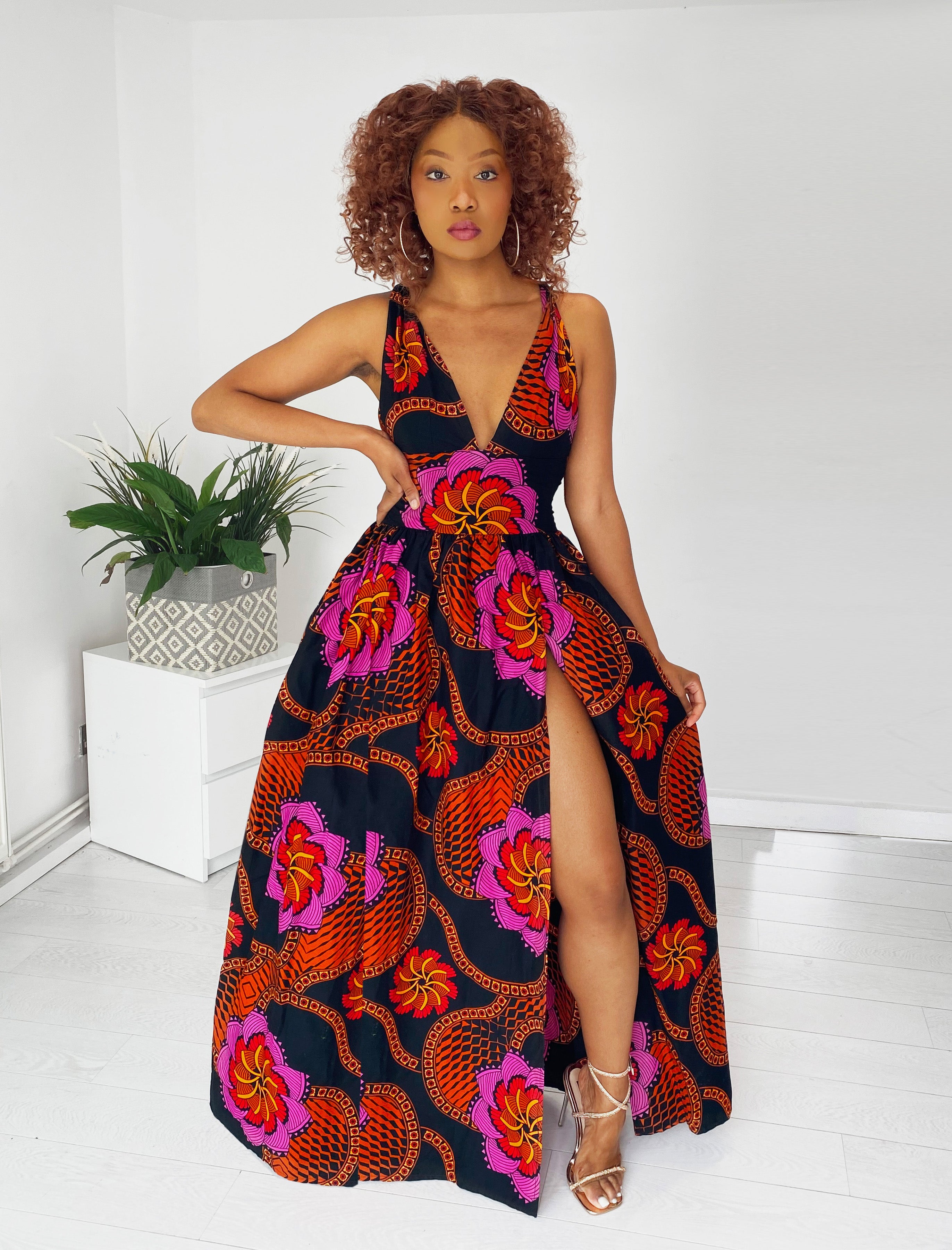 african print a line dresses Fsqjgq Woman Dress Female A-Line Dresses for Women African Women's Print Diy Multi Wearing Strap Dress Middle Split Mop Skirt Silver Size XL