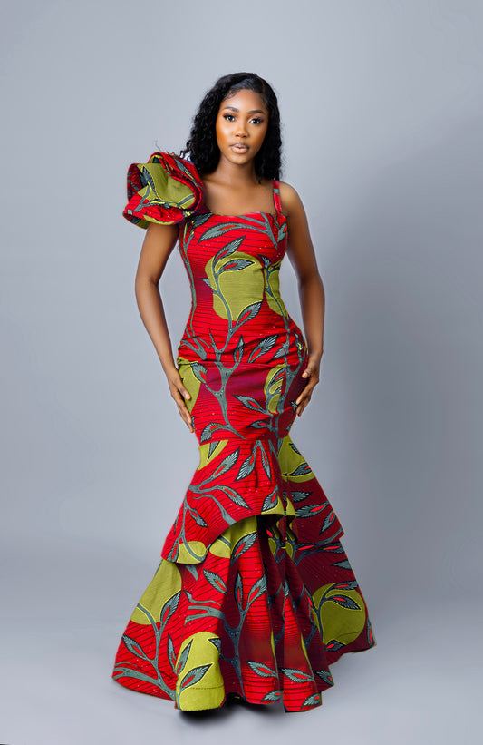 African Print Dress Habiti Red