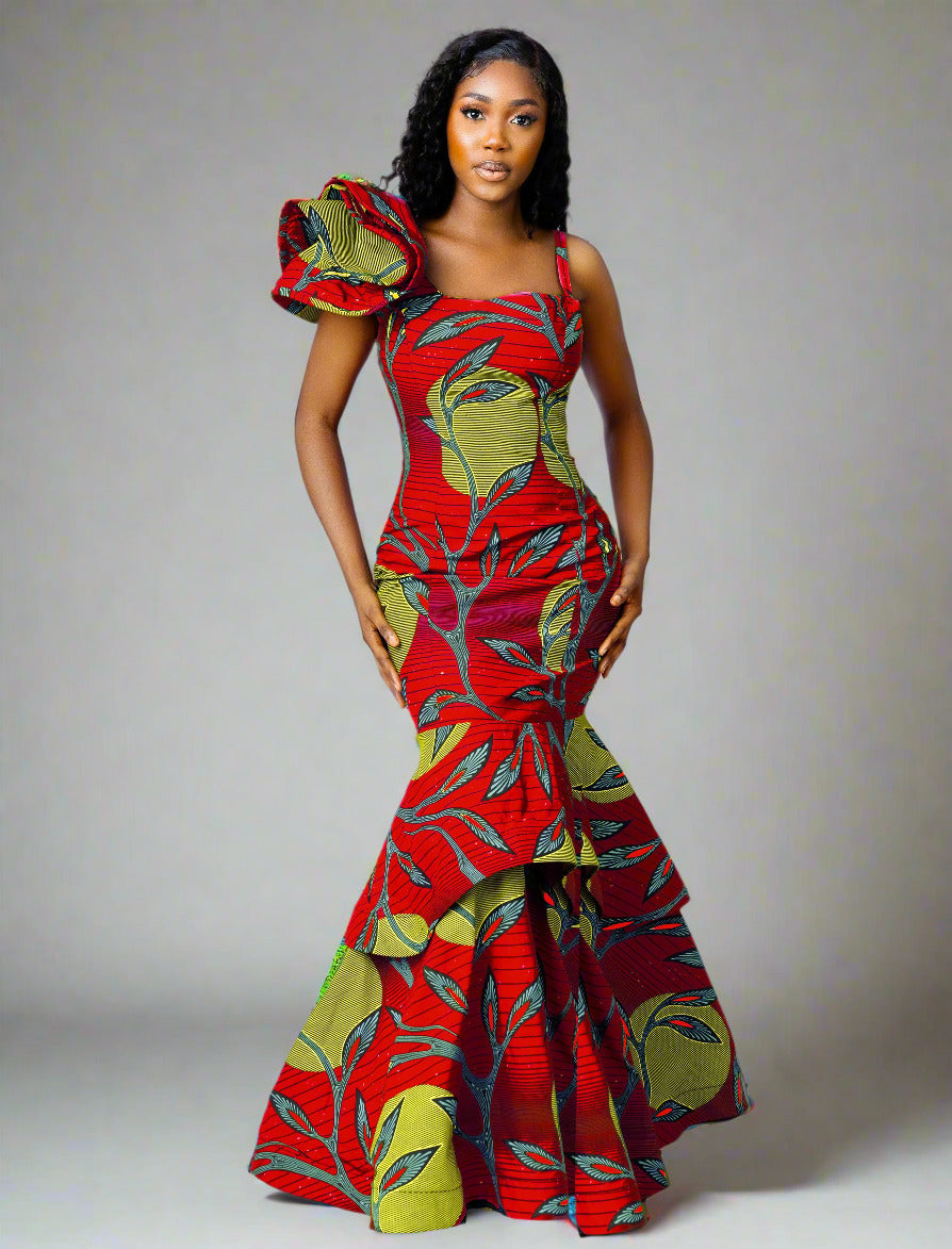 African Print Dress Habiti Red