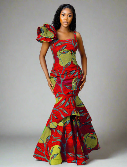 African Print Dress Habiti Red