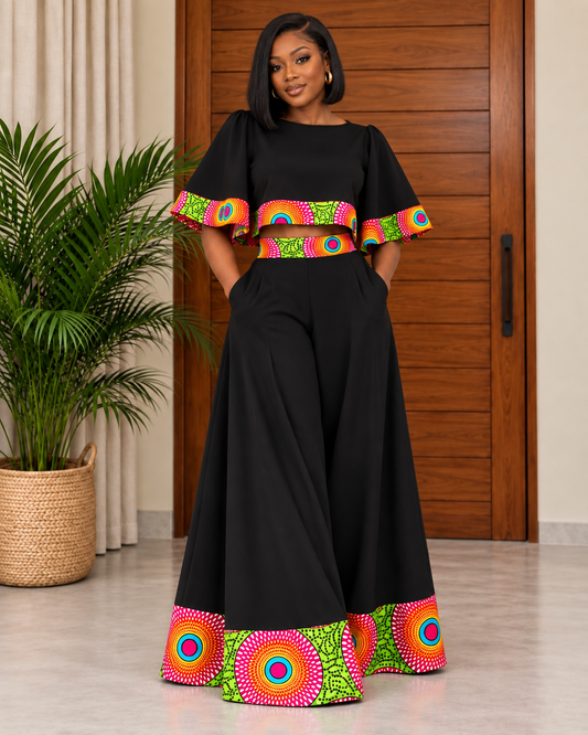African Print Wide-Leg Trouser & Crop Top Set Daina