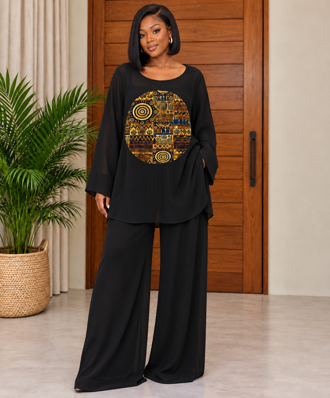 African Print Lounge Trousers & Top Set Mati