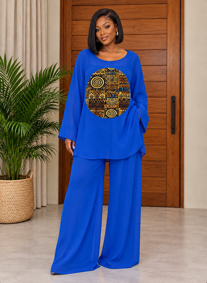 African Print Lounge Trousers & Top Set Ampia