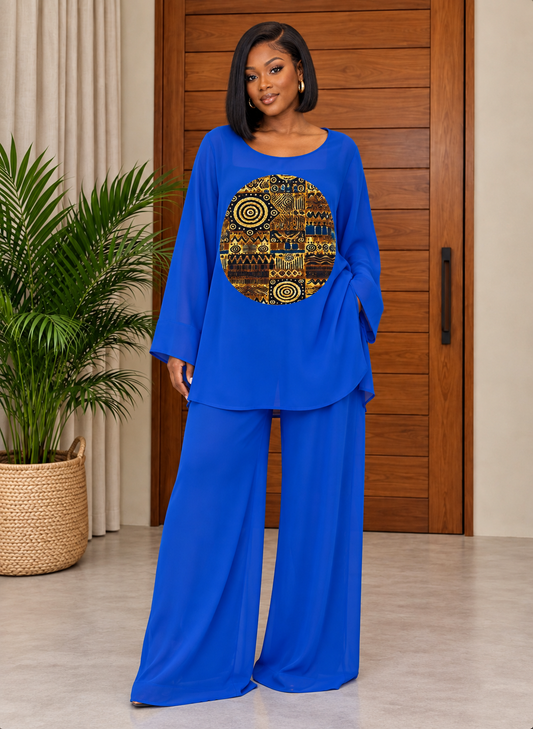 African Print Lounge Trousers & Top Set Ampia