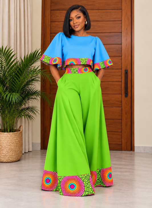 African Print Wide-Leg Trouser & Crop Top Set Eni