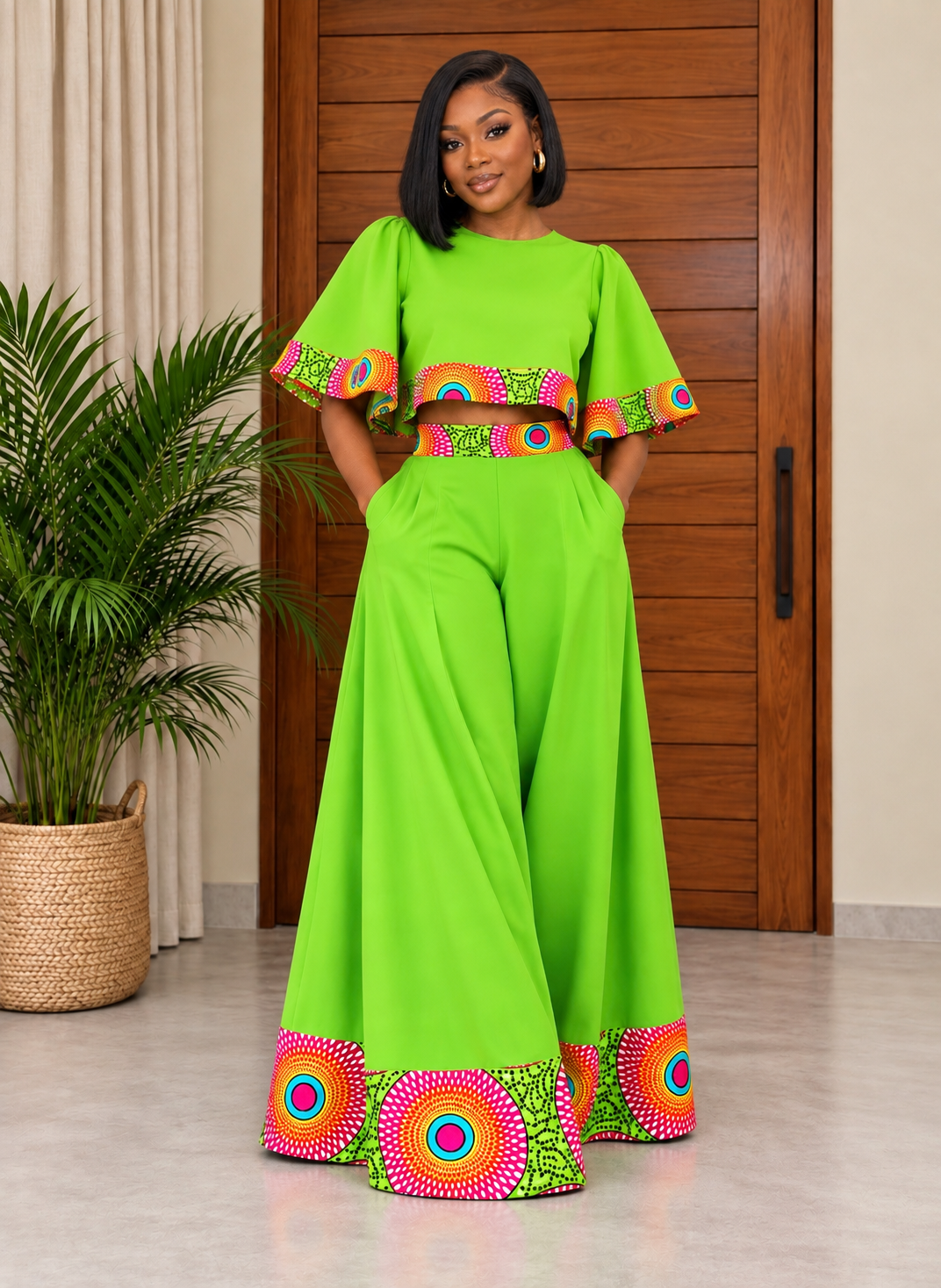 African Print Wide-Leg Trouser & Crop Top Set Noma
