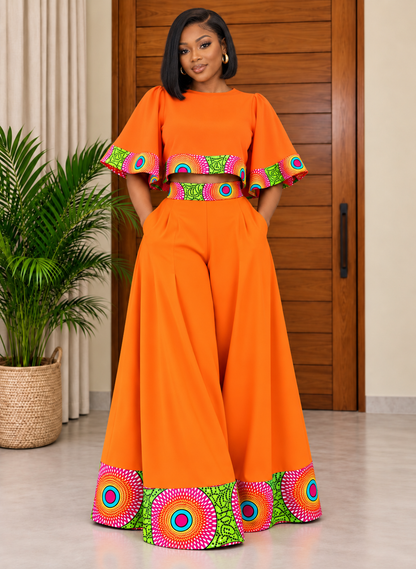 African Print Wide-Leg Trouser & Crop Top Set Zayeli