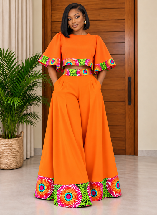 African Print Wide-Leg Trouser & Crop Top Set Zayeli