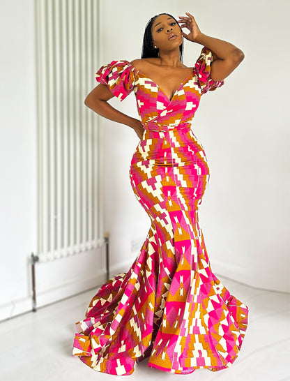 African Print Evening Dress Set Pena