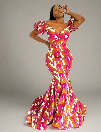 African Print Evening Dress Set Pena
