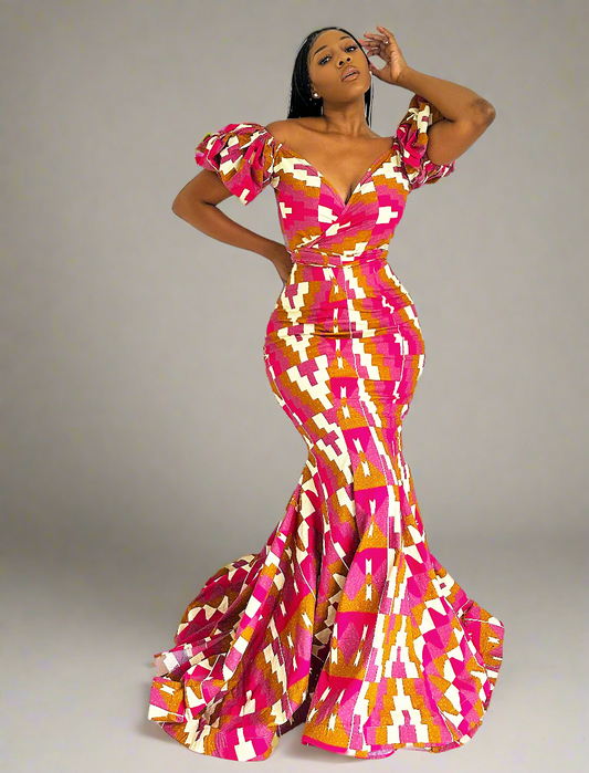 African Print Evening Dress Set Pena