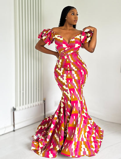 African Print Evening Dress Set Pena