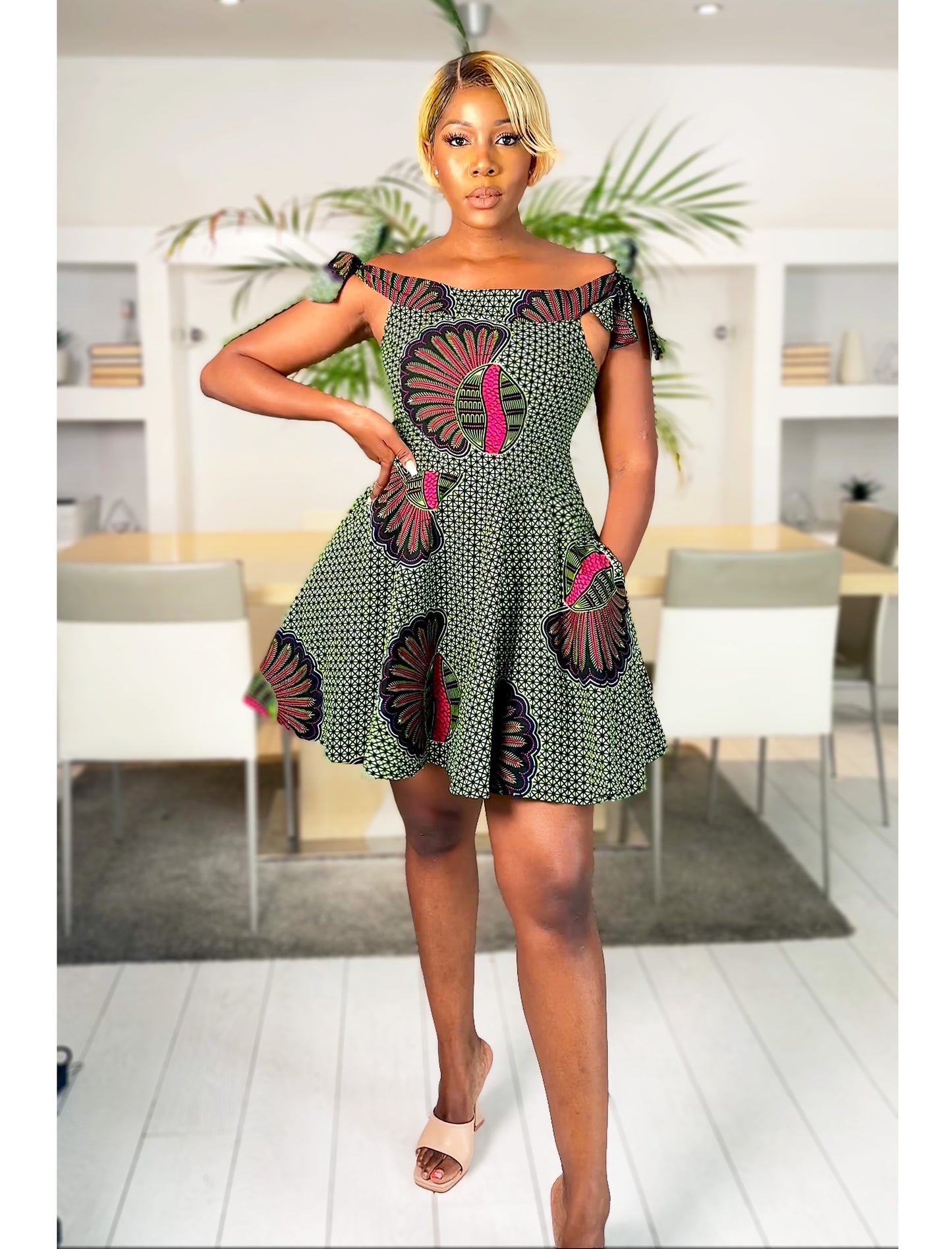 African Print Off Shoulder Dress Abeni