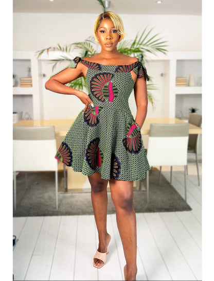 African Print Off Shoulder Dress Abeni