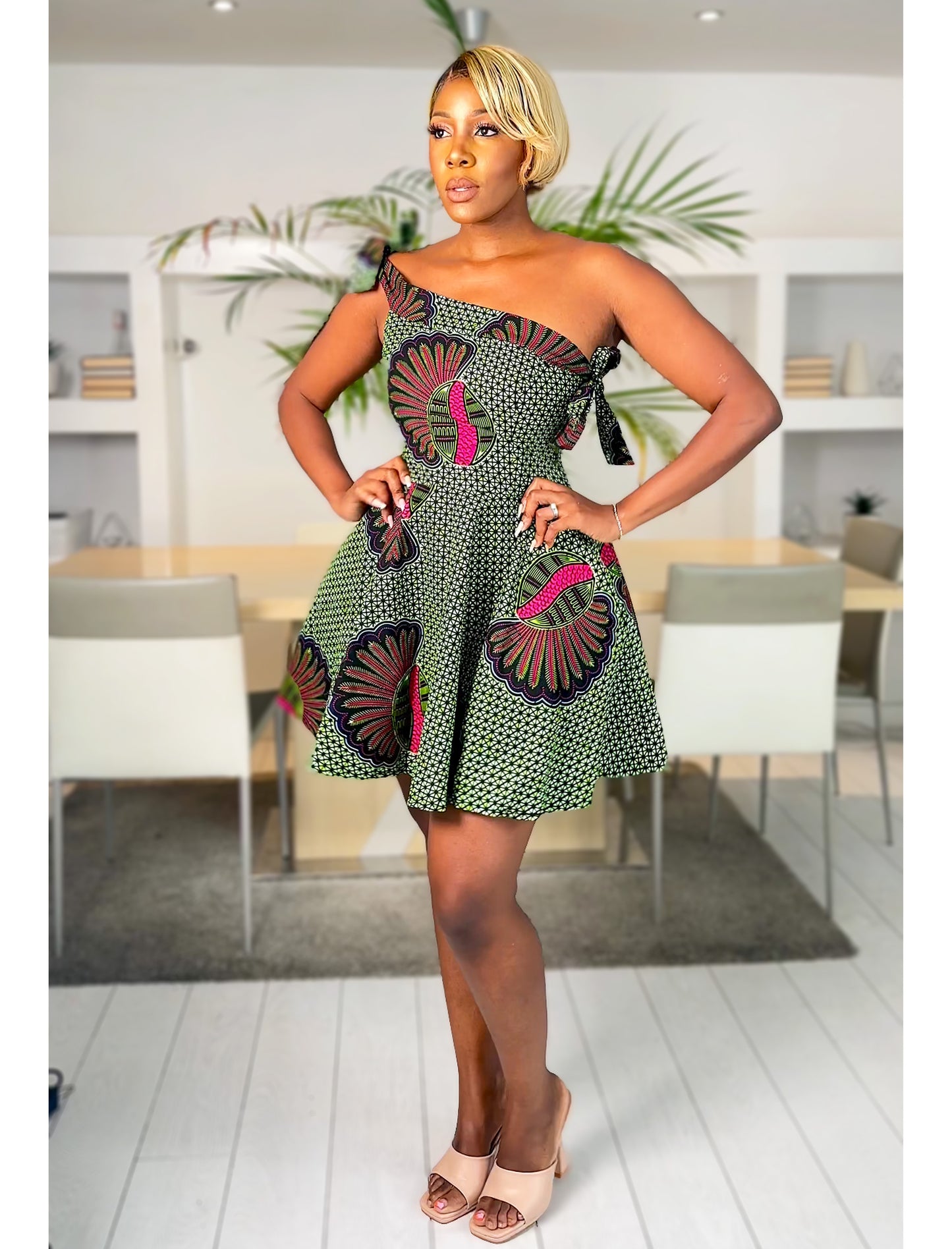 African Print Off Shoulder Dress Abeni