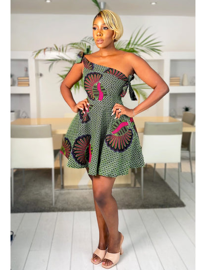 African Print Off Shoulder Dress Abeni