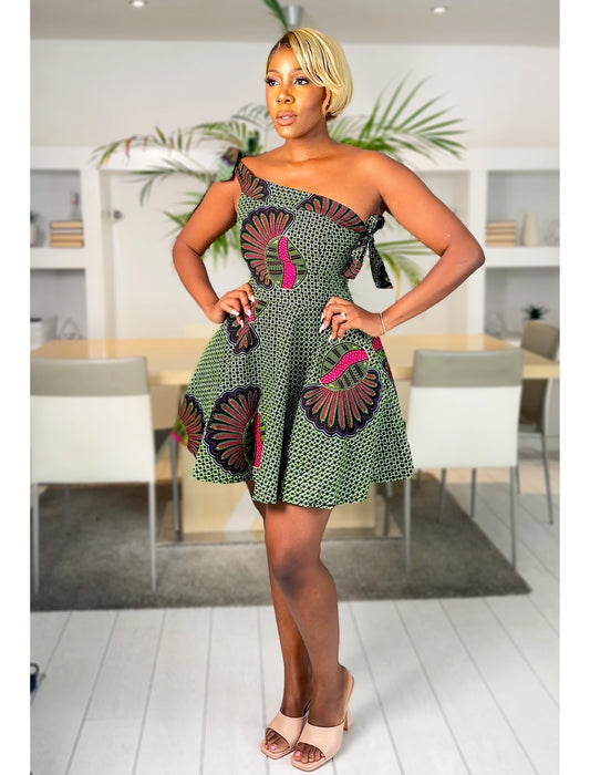 African Print Off Shoulder Dress Abeni