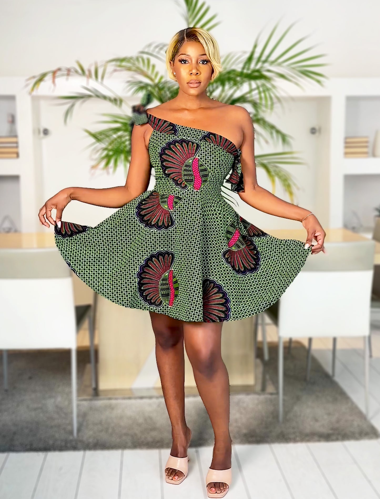 African Print Off Shoulder Dress Abeni