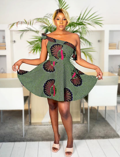 African Print Off Shoulder Dress Abeni