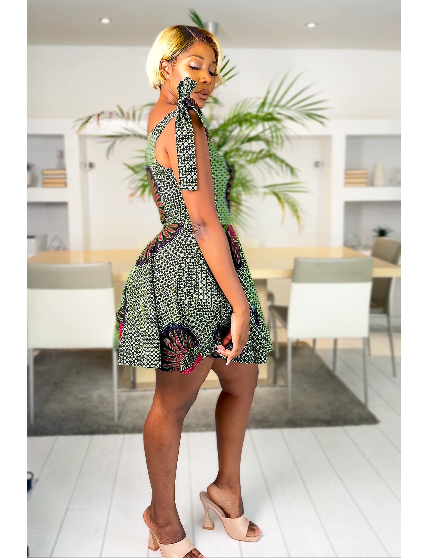 African Print Off Shoulder Dress Abeni