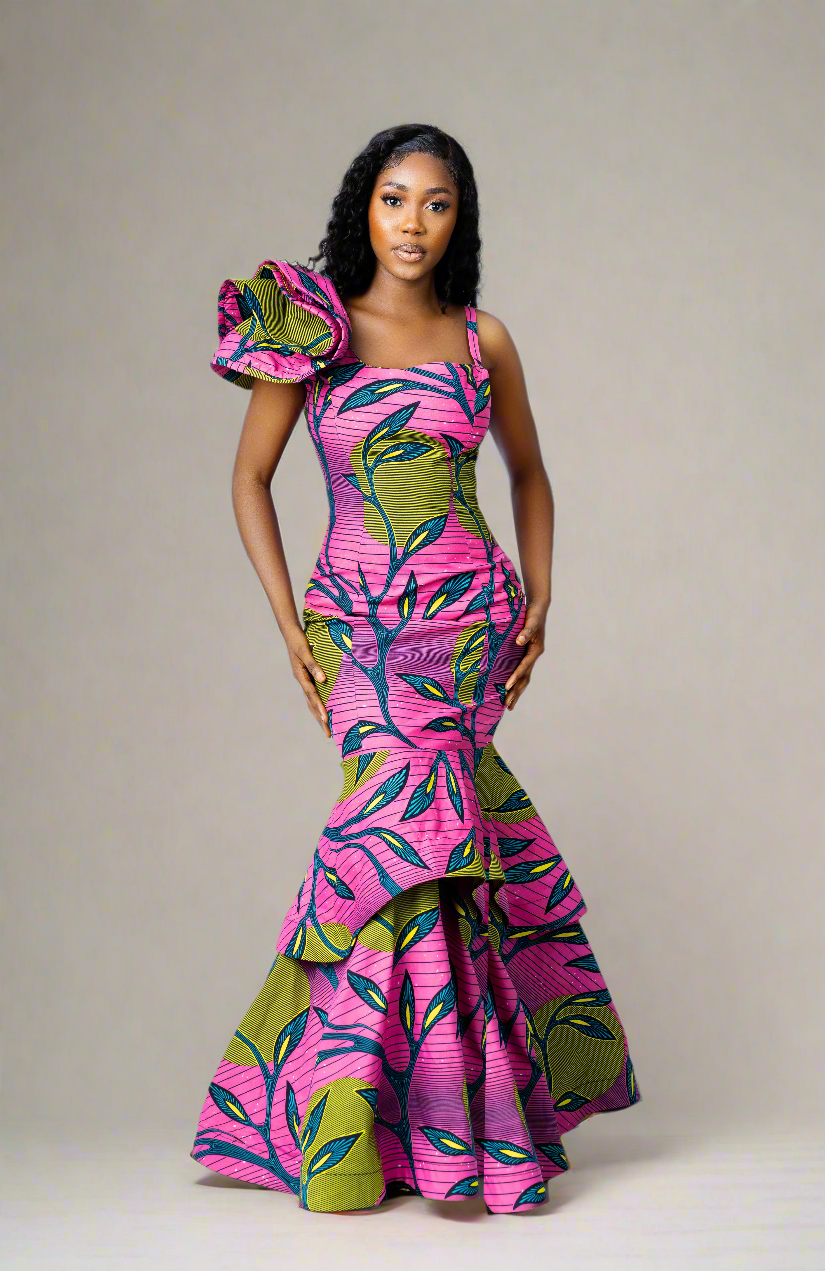 African Print Evening  Dress Habiti Red