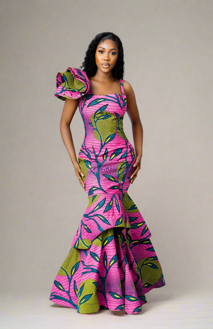 African Print Evening  Dress Habiti Red