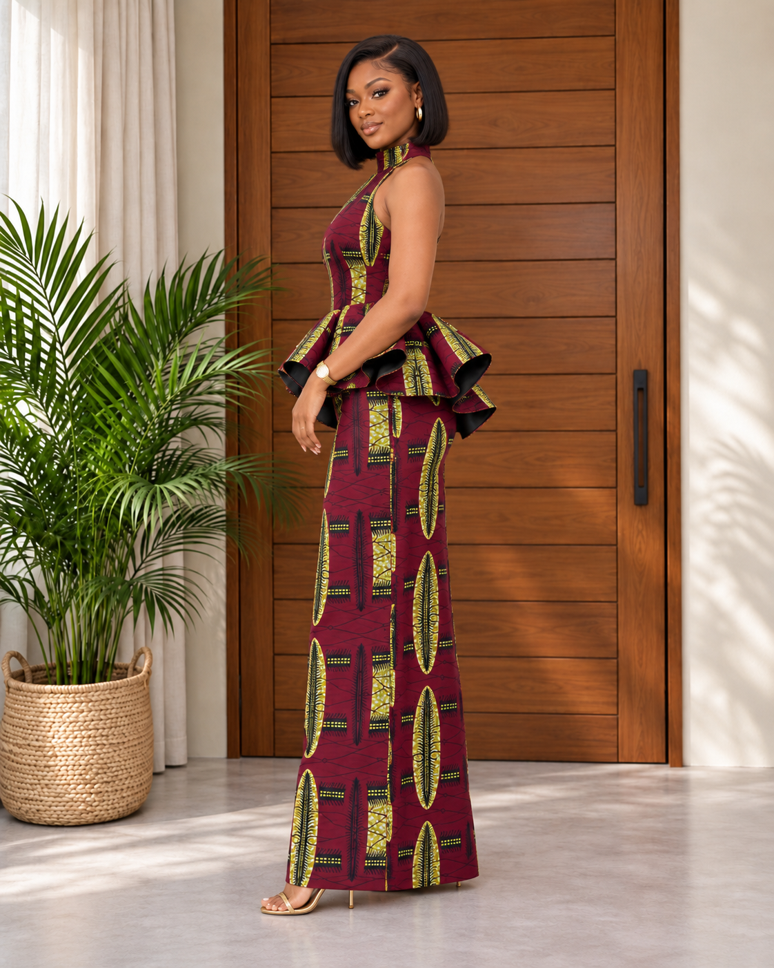 African Print Peplum Jumpsuit Moshino