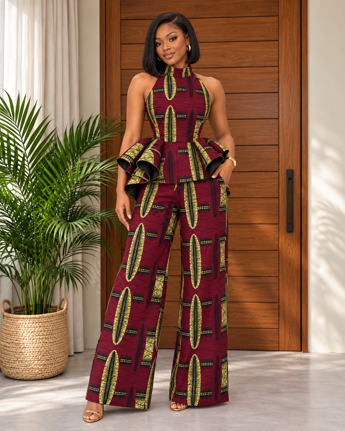 African Print Peplum Jumpsuit Moshino