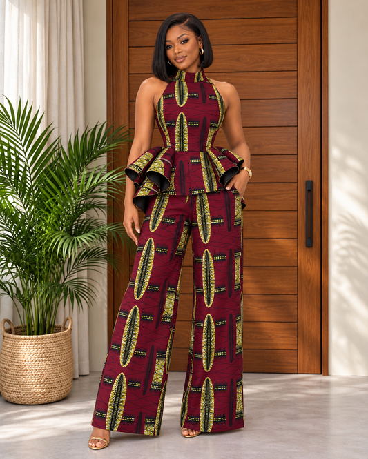 African Print Peplum Jumpsuit Moshino