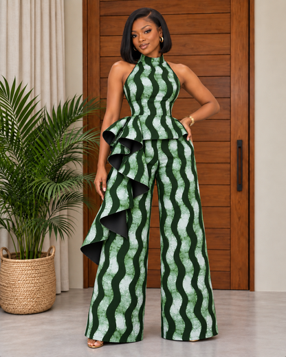 African Print Peplum Jumpsuit Nelia