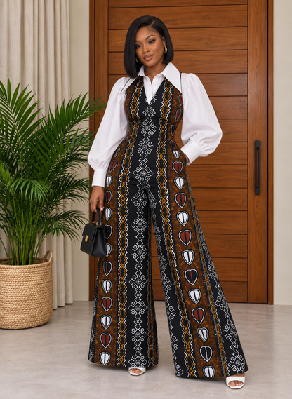 African Print Jumpsuit & White Shirt Gela