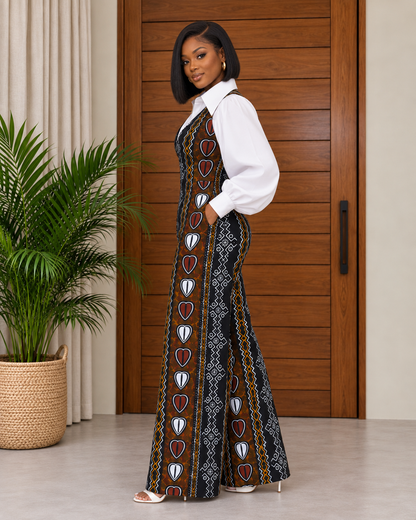 African Print Jumpsuit & White Shirt Gela