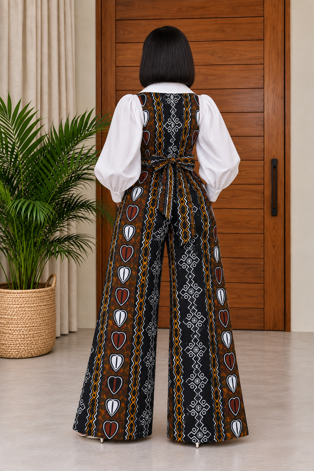 African Print Jumpsuit & White Shirt Gela