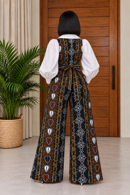 African Print Jumpsuit & White Shirt Gela