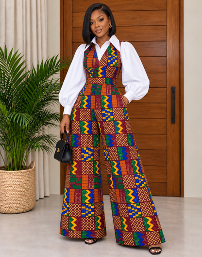 African Print Jumpsuit & White Shirt Baibita