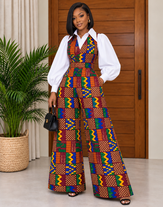 African Print Jumpsuit & White Shirt Baibita