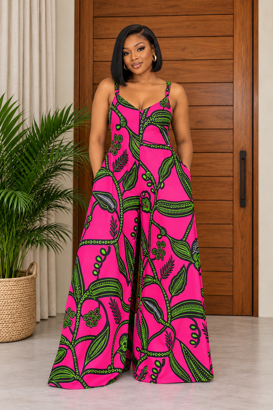 Criss-Cross Back African Print Jumpsuit Takaipa