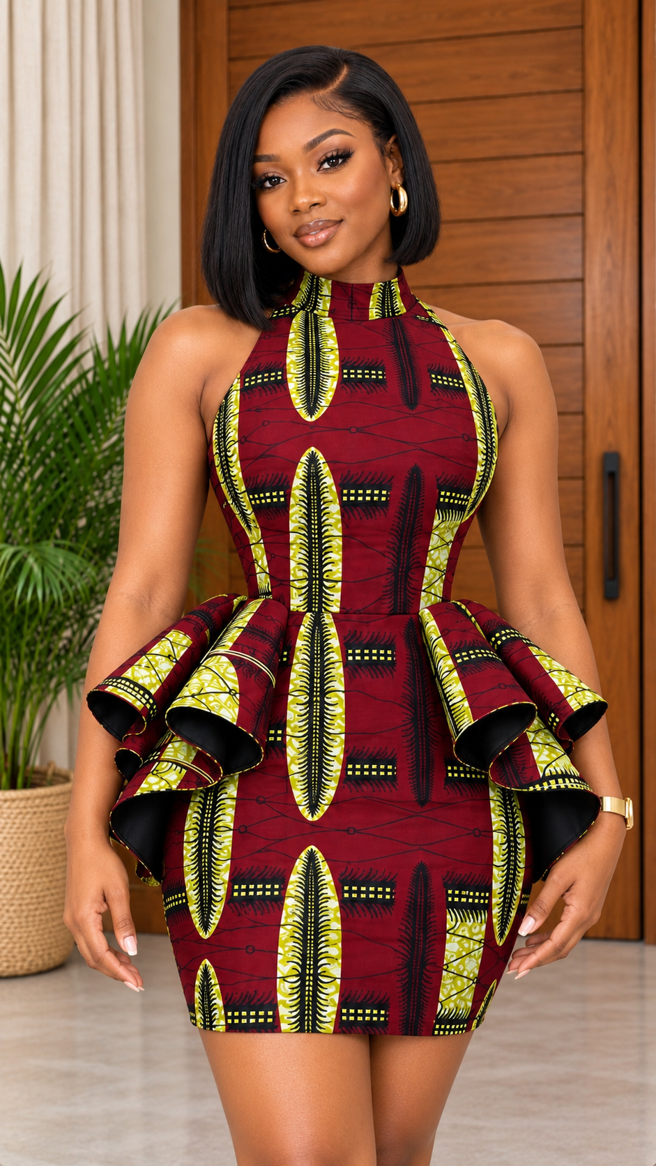 African Print Halter Neck Peplum Cocktail Dress Adora