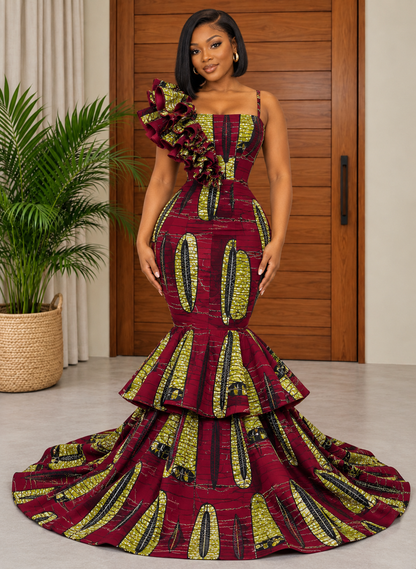 Beautiful African Print Fishtail Evening Dress Buki