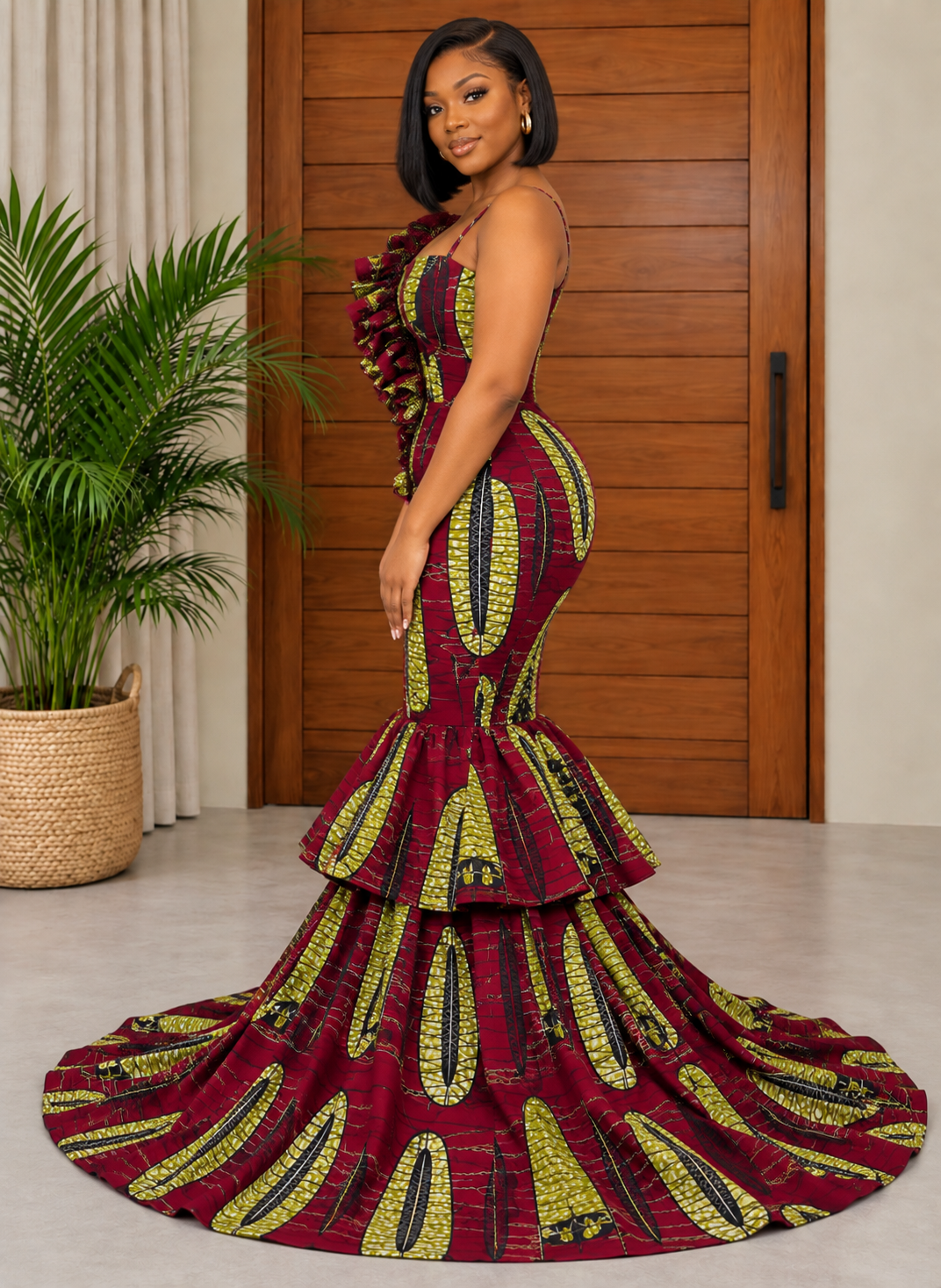 Beautiful African Print Fishtail Evening Dress Buki