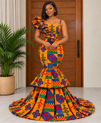 Beautiful African Print Fishtail Evening Dress Veginia