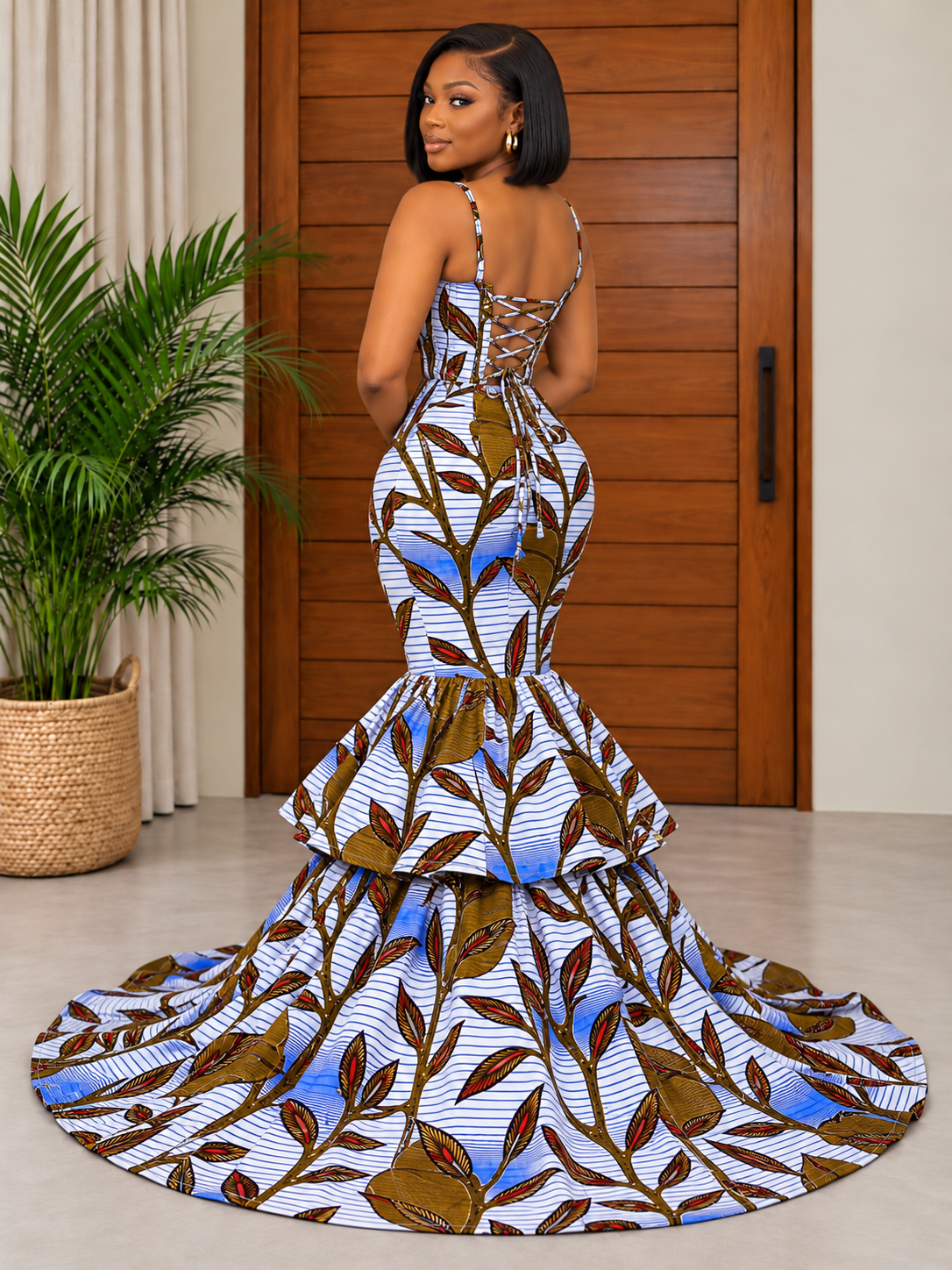 Beautiful African Print Fishtail Evening Dress Bina