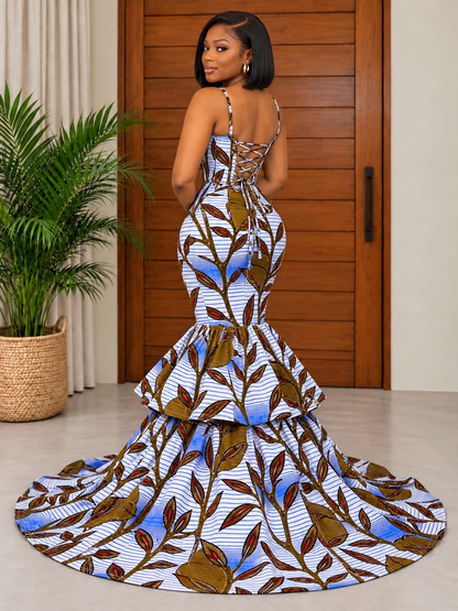 Beautiful African Print Fishtail Evening Dress Bina